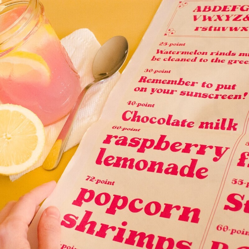 Close-up of typeface at different sizes 